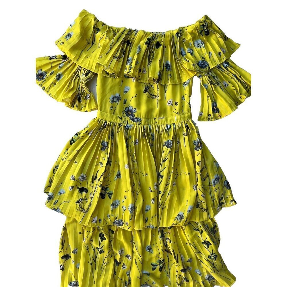 Few moda Women's Yellow Floral Off the Shoulder Pleated Maxi Dress Size S NWOT - Picture 8 of 16